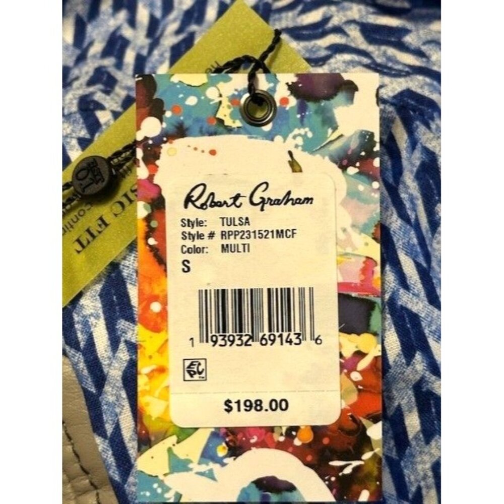 Robert Graham Tulsa Geo Blue‎ White Long Sleeve Button Down Shirt Men's S NEW - Picture 5 of 14